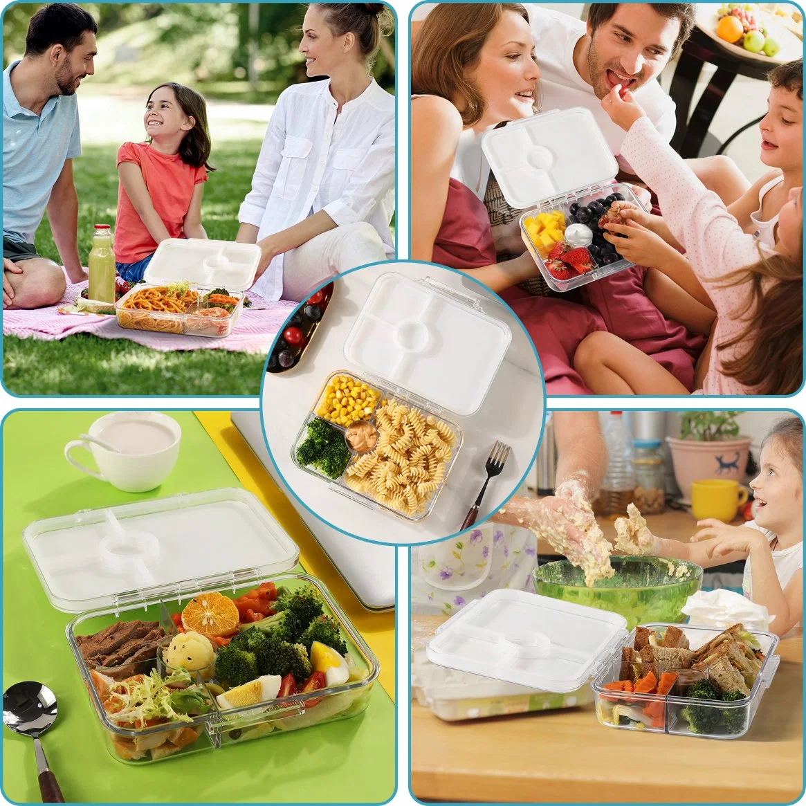 Aohea Bento Lunch Box for Kids and Adults, Leak-Proof Bento Containers with 4 Compartment