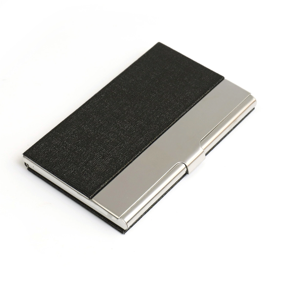 Shiny Metal Black Leather Business Card Holder