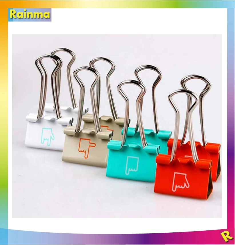 Assorted Colors Binder Metal Clips with 1-C Logo Printing for Office and Promotions Use