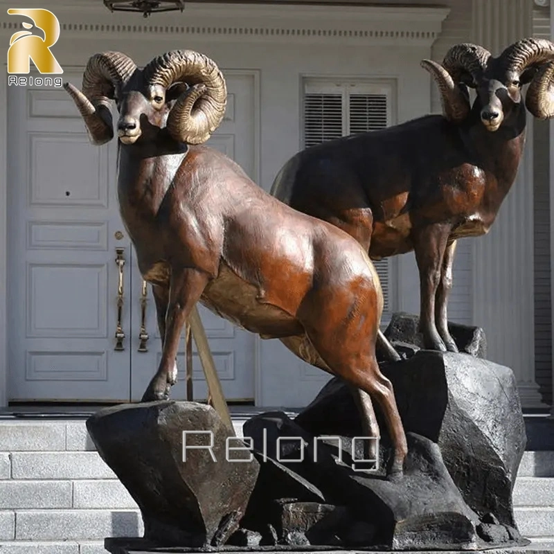 Outdoor Kupfer Ziege Tier Skulptur Lebensgröße Bronze Bighorn Schaf Statue