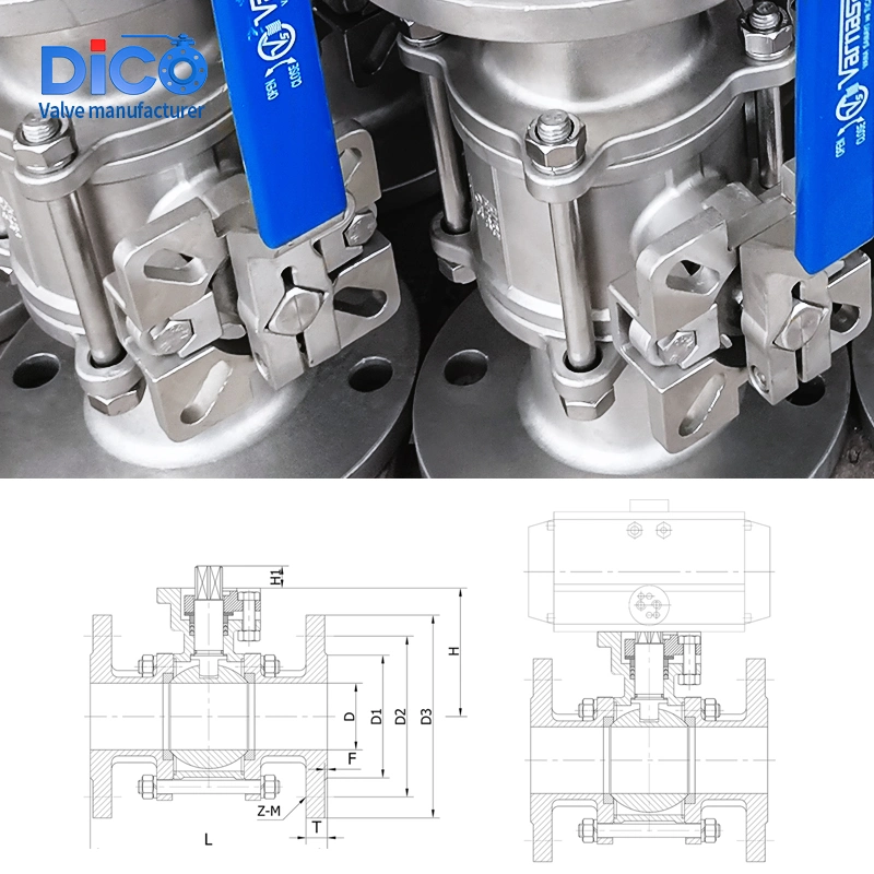 Dico API CE ISO Ts DIN Stainless Steel SS304 /316 3PC Flange Floating Ball Valve