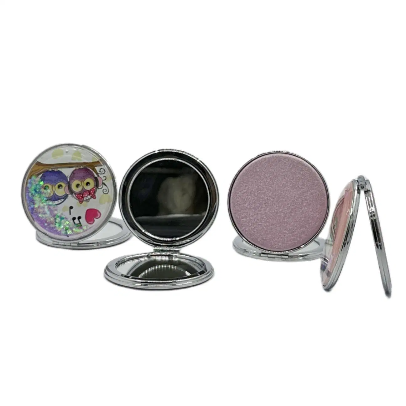 Customized Foldable Double Sides Plastic Compact Mirror with Glitter Design