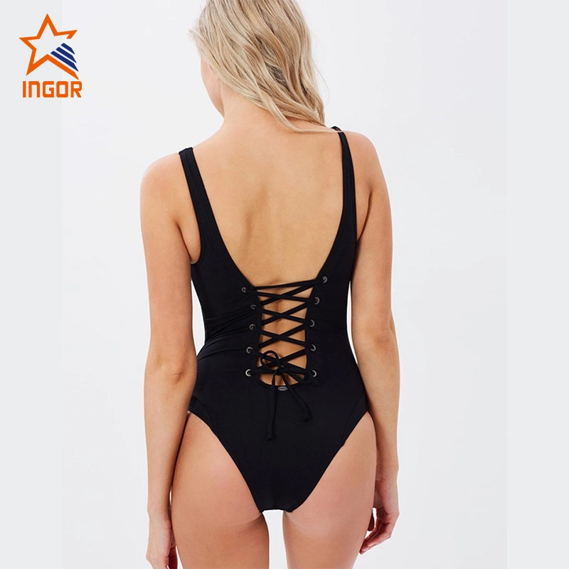 Bulk Sexy Customize Plain Black Racer Back Women Sport Swimsuits