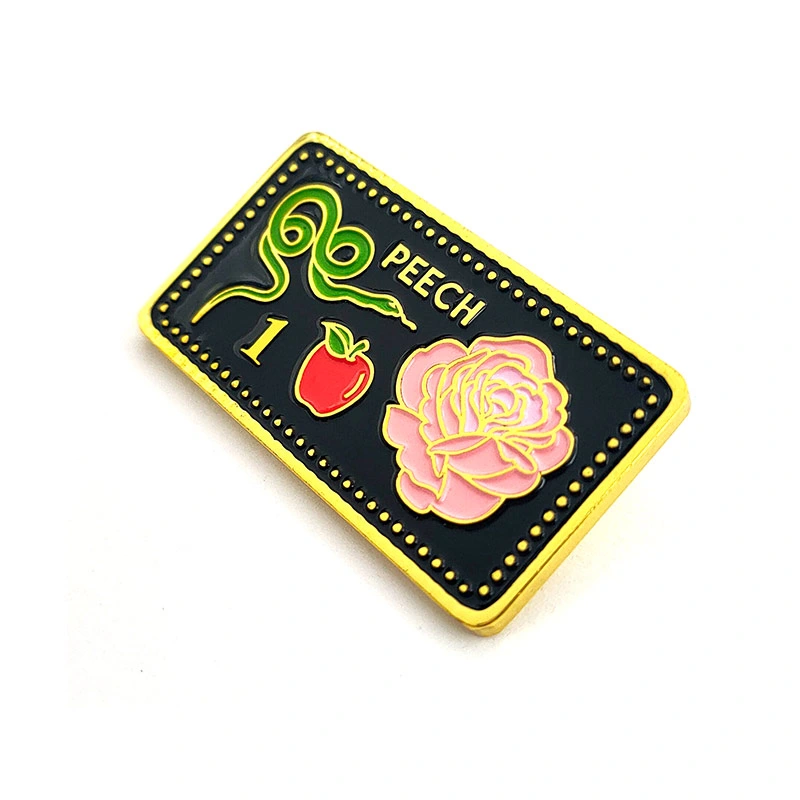 Gold Plated Metal with Imitation Enamel on Rose Bespoke Badge in Zinc Alloy