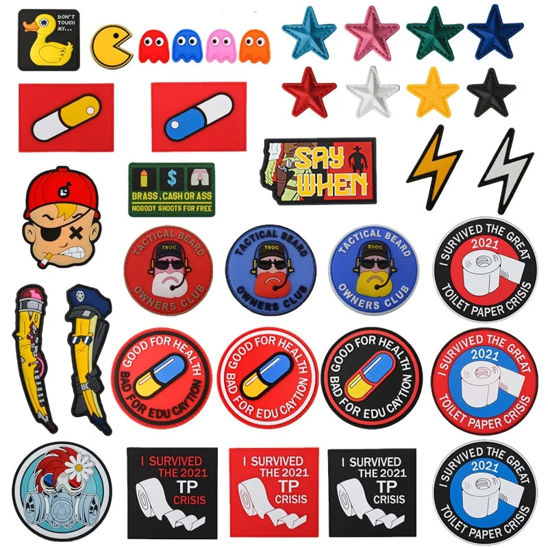 Custom Anime Cartoon Pencil Man / Lightning Cartoon 3D Caoutchouc PVC Exquis Pentagramme Brassard Crochet et Boucle Patch Morale Badge Autocollants Sac à Dos Badge