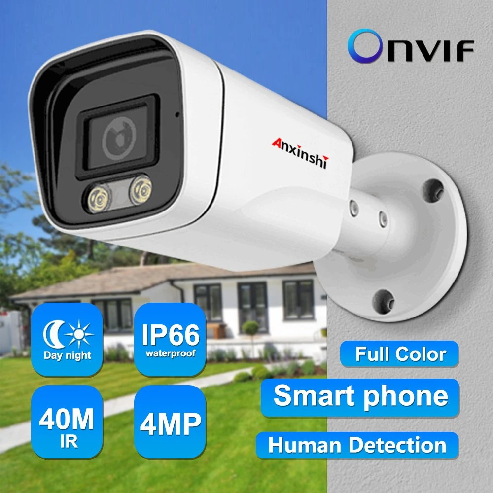 4MP détection humaine pleine couleur nuit IR 40mètres Bullet Caméra de vidéosurveillance IP