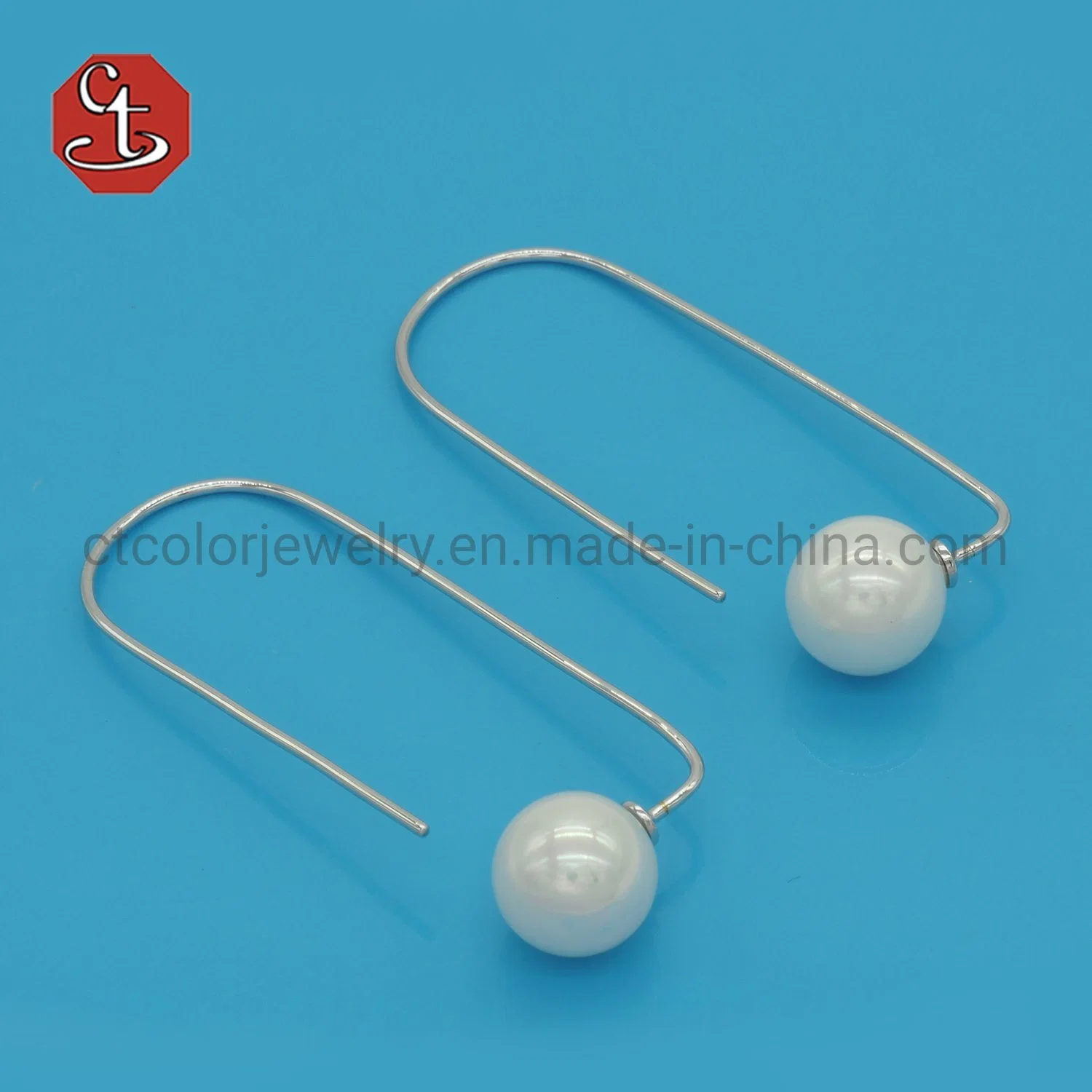 Mode ovale en métal géométrique Earring pour les femmes de l'Imitation Pearl pendaison Instruction DROP Earring Earring Bijoux