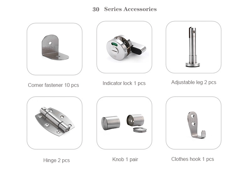 Stainless Steel 304 Sanitary Hardware HPL Toilet Cubicle Accessory