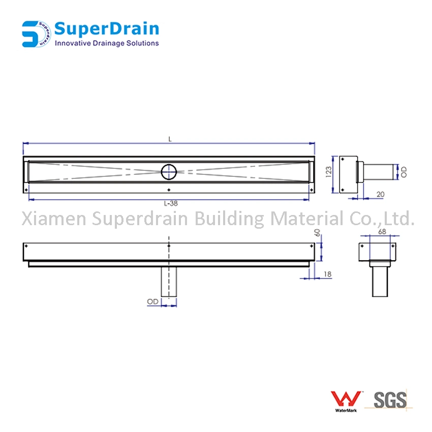 SUS Deodorant Vertical Linear Brass Bathroom Floor Drain for Shower