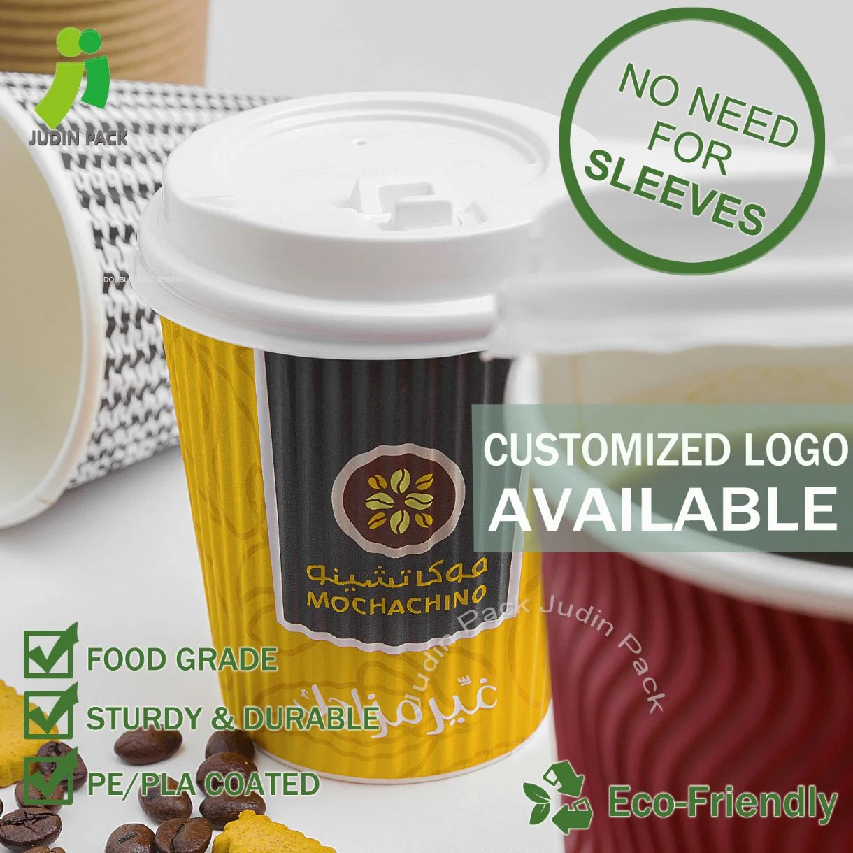 Benutzerdefinierte Druck Einweg-Heißgetränk Kaffee-Papierbecher- Isolierte Welligkeit Wandpapier-Kaffeetassen mit Deckel - Keine Ärmel erforderlich