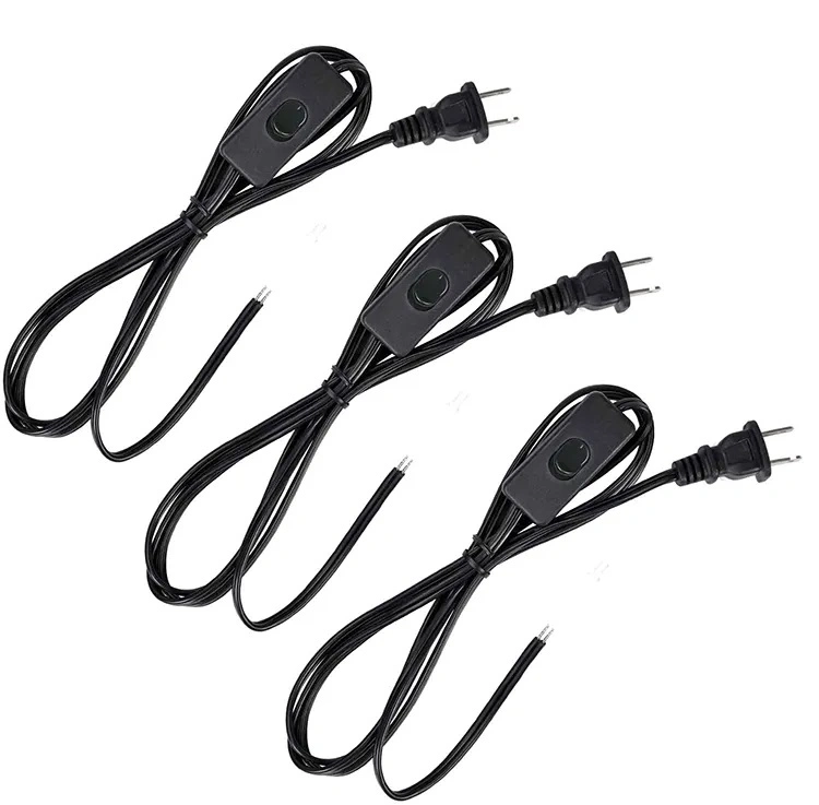 Molded Plug Switch Us Polarized 2 Prong Black Wire Lamp Cord Set