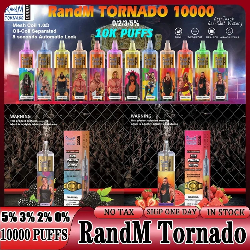 Original Randm Tornado Puff 10000 Puffs 10K Disposable Vape Pen Disposables Puff 10K 10000 E Cigarettes Rechargeable Battery Control Mesh Coil 20ml Prefilled Po
