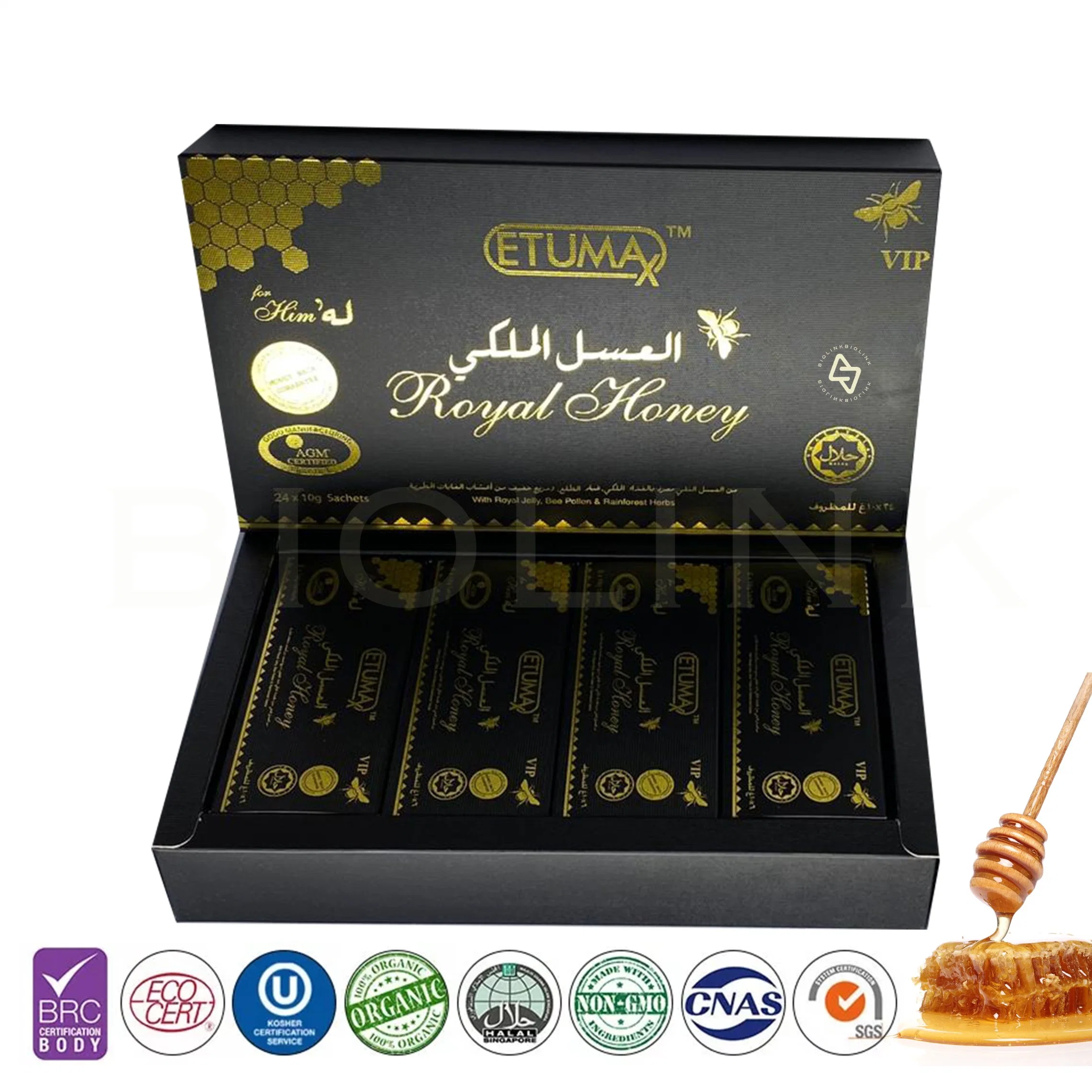 Oriente Medio garantizado Etumax Halal de miel real 50box 24 sobres de envío gratis de Jalea Real