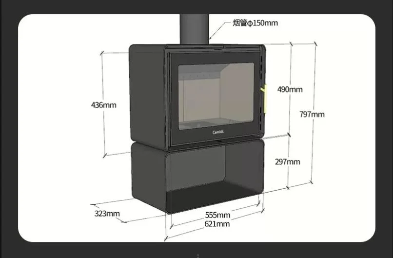 Calefacción interior estufa de leña moderna pared eficiente de la madera ardiente Cocina