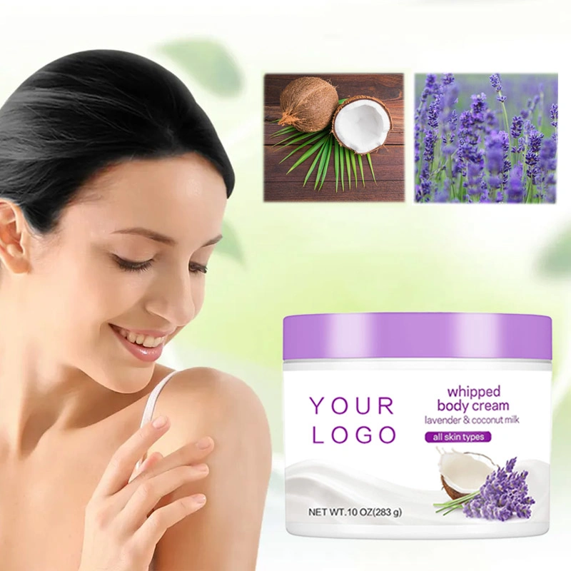 Novas loções de creme de corpo chicoteado com leite Lavender e de coco Pele macia Remoção amarela escura suavização sorvete manteiga corporal