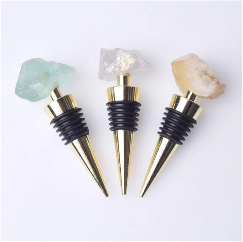 Hot Selling Custom Logo Bar Accessories Jade High-End Wine Bottle Stopper Amethyst Pink Original Stone Wine Stopper