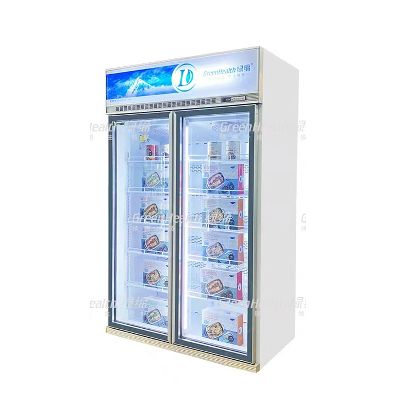 Venda por grosso de refrigeração dinâmica dupla porta de vidro transparente frigorífico congelador com compressor do inversor