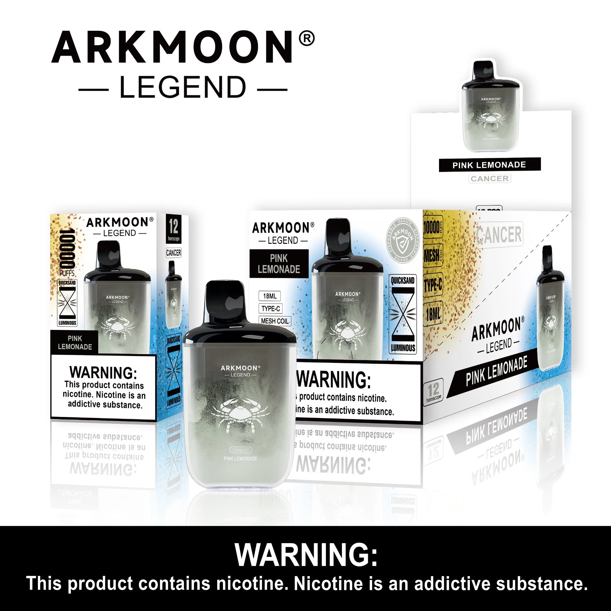 18 ml Arkmoon 10000 Puffs fumeurs Vapes lumineux E cigarette avec Bobine de maillage