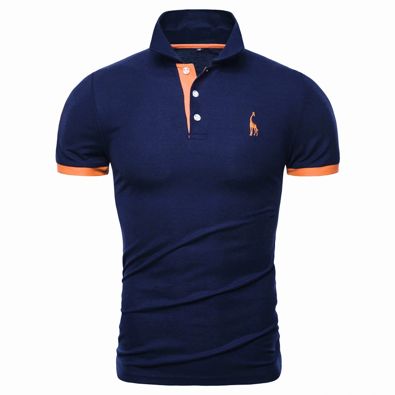 Giraffe T-Shirt Men Deer Embroidery Short-Sleeve T-Shirts Casual Polo Shirt