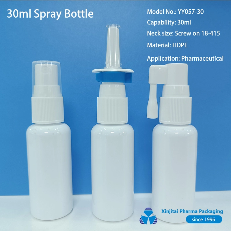 High quality/High cost performance  White Clear Amber 30ml Pet Bottle with 18-415 Screw on Nasal Sprayer Cap for Medical Use