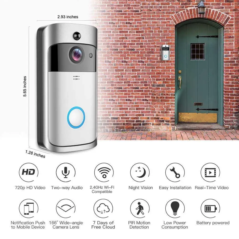 V5 Smart Caméra vidéo WiFi sonnette Visual interphone avec Carillon porte IP de Bell de vision de nuit