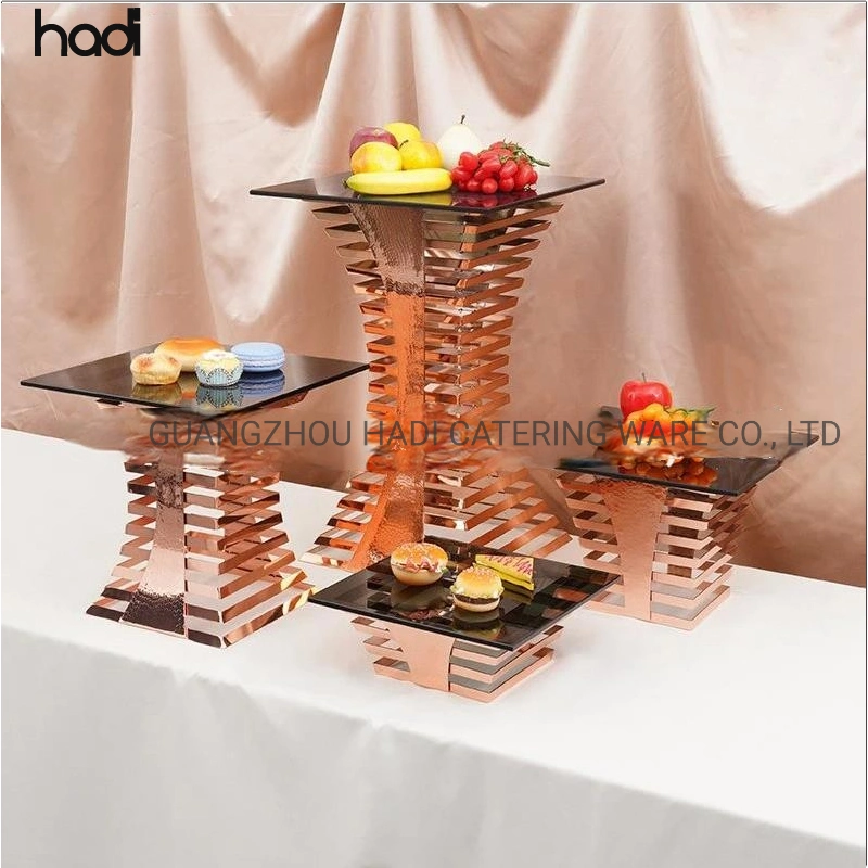 Hadi Wedding Luxury Multilayer Buffet Stand Eiffel Tower Stainless Steel Buffet Rack Cake Stand 4 Tier High Risers for Buffet Food Stand