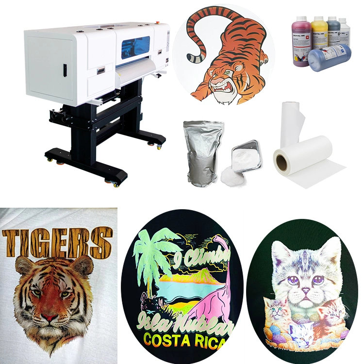 A1 60cm 24-Zoll-High Speed 8 Farben Fluouresent Color Dual Head Four Head i3200 Digital DTF Printer T-Shirt Printing Maschine