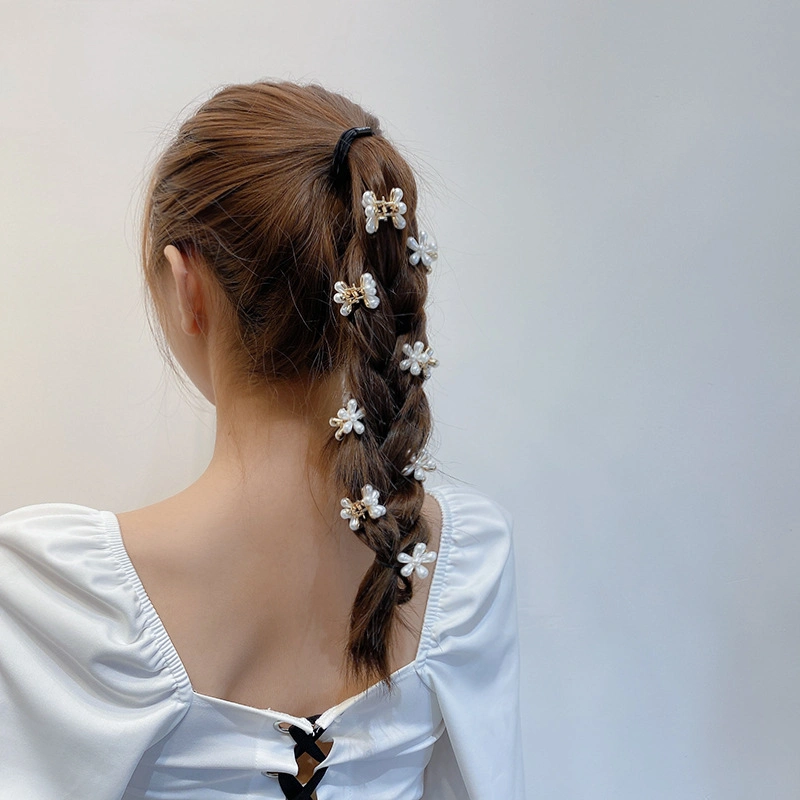 Wholesale Small Mini Pearl Flower Design Sweet Artificial Bangs Hair Clips