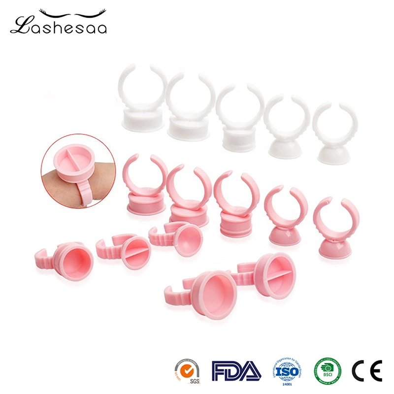 Anneau de colle Mengfan cils de la Chine de cils de la colle bague noire fabricants personnaliser la couleur des anneaux en plastique rose Lash colle cil Outil d'extension de cils Anneau de colle