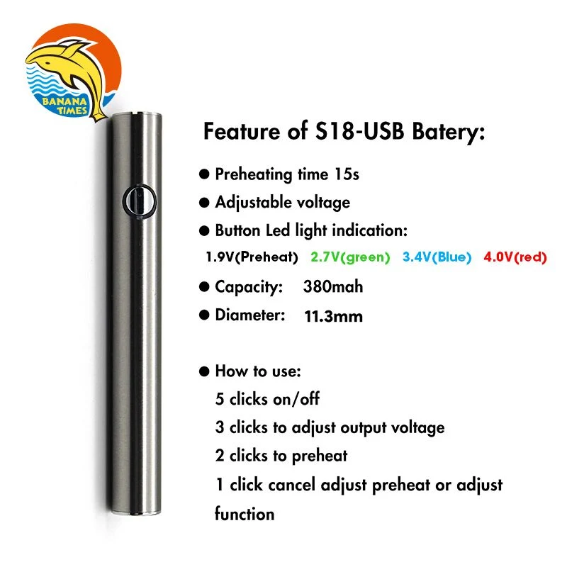 2023 Commerce de gros 510 Thread Vape de tension variable Pen batterie avec chargeur USB