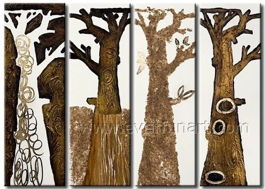 4 Pieces High Quality Easy to Hang Handmade Landscape Tree Oil Painting