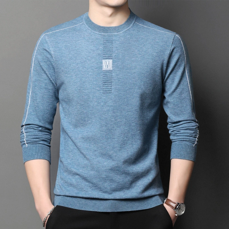 Custom Logo Long Sleeve Knit T Shirt Men&prime; S Spring and Autumn New Bottom Shirt Solid Color Thin Men&prime; S Round Collar Sweater