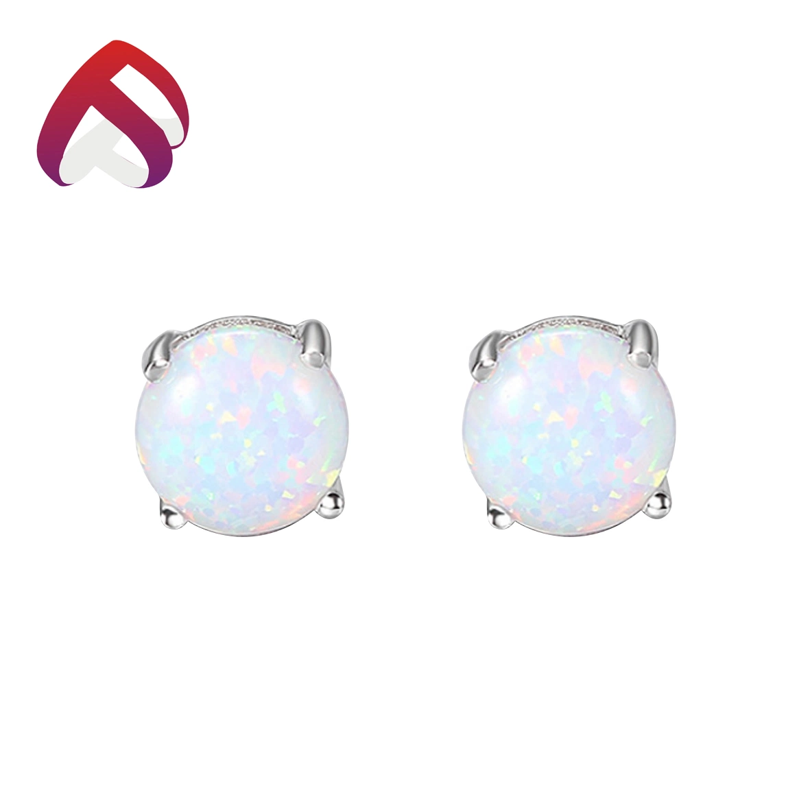 Prong Setting 925 Silver Colorful Round Opal Stud Earrings Fashion Jewelry for Women (ER88783)