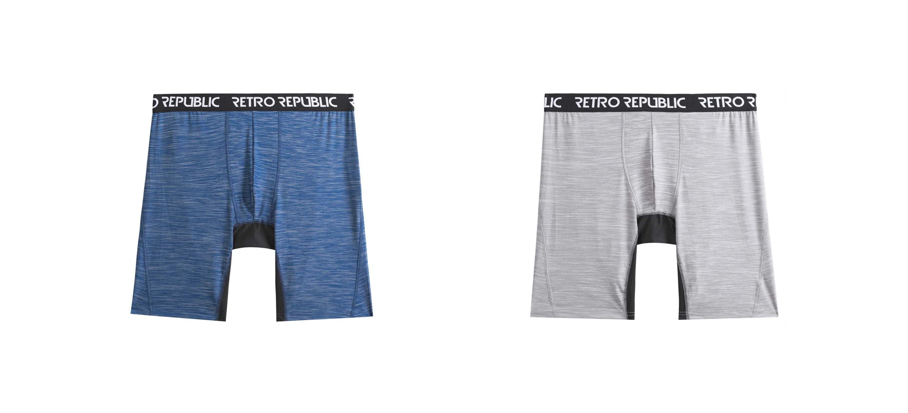 2023 Basic 2 PCS Polyester Grey Melange & Blue Melange Comfortable Smooth Breathable Wicking Men Long Boxer with High Quality Black Wide Logo Printed Elastic