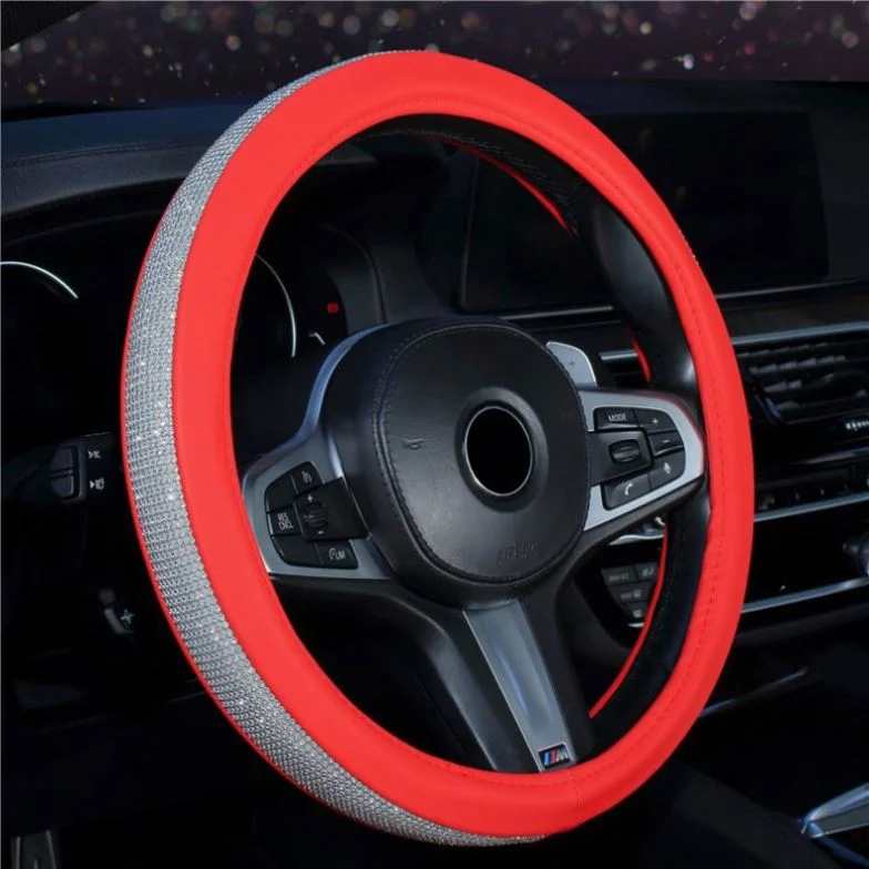 Interior Charm Short Plush Rainbow White Green Blue Shining Diamond Rhinestones Crystal Bling Car Steering Wheel Cover for Women