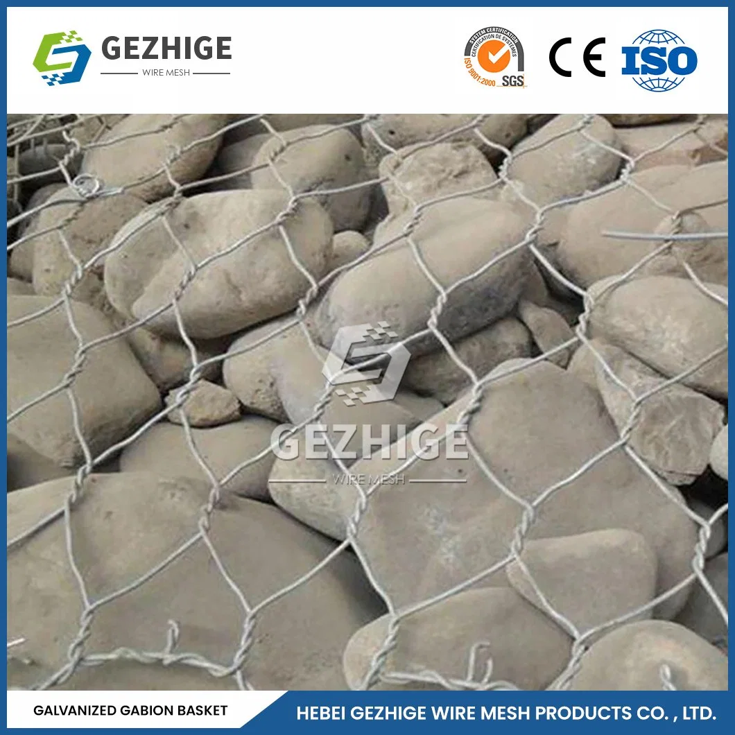 Gezhige 100x150 mm cestos de gabião 3,0-4.0mm de espessura do fio Porfio barato revestido de PVC Caixa de gabião China 4.0*1.0*0,5 M Hexagonal de malha de arame de ferro Gabião Wall