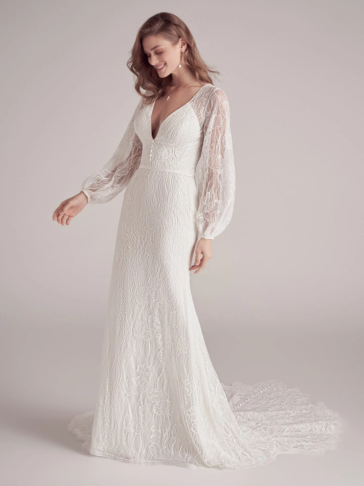 Lace Bridal Dresses Long Sleeves Mermaid Beach Garden Wedding Gowns Z2054