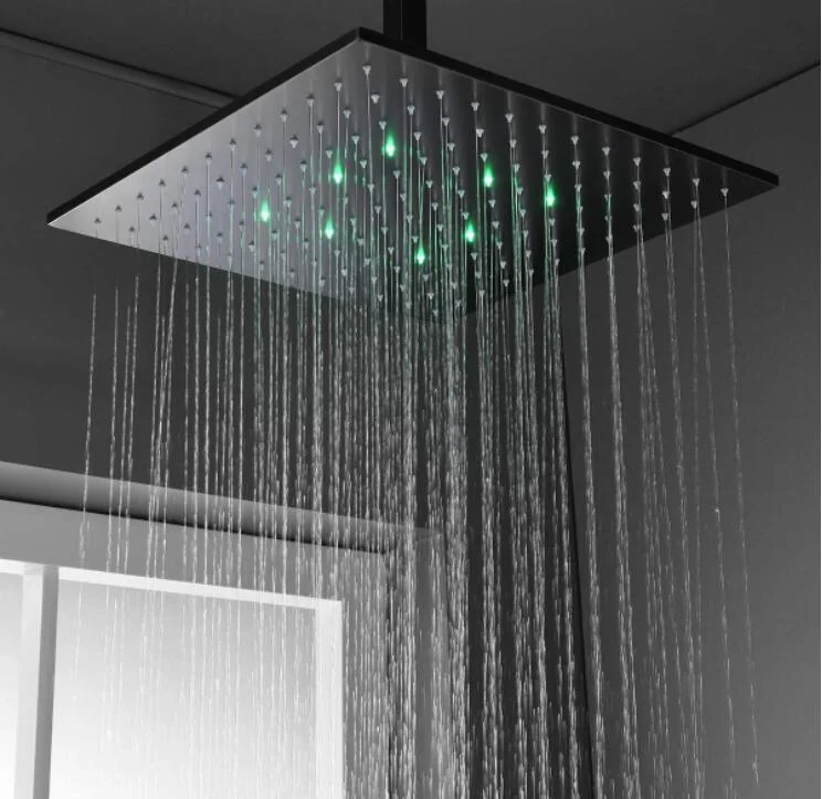 Matte Black 12 Inch LED Thermostatic Overhead Rain Shower Jet Set, Body Spray with on-off Switch