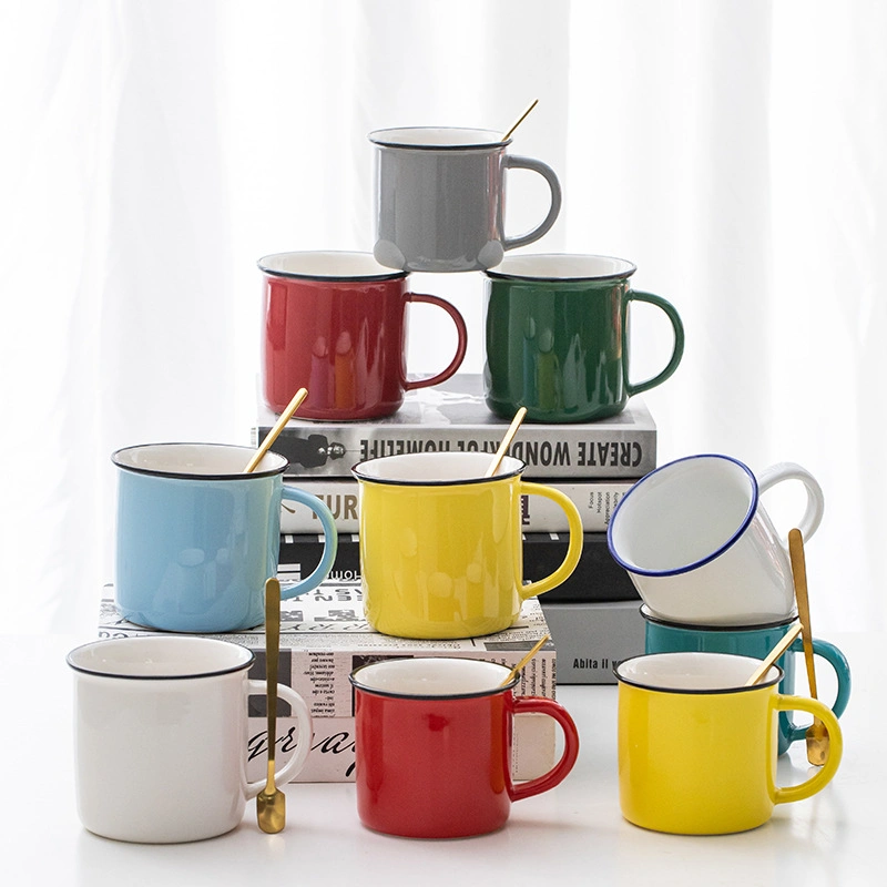 Tasse en céramique couleur imitation rétro de glaçure Enamel tasse tasse en céramique classique de la mode pour la tasse de café cadeau promotionnel Freebies