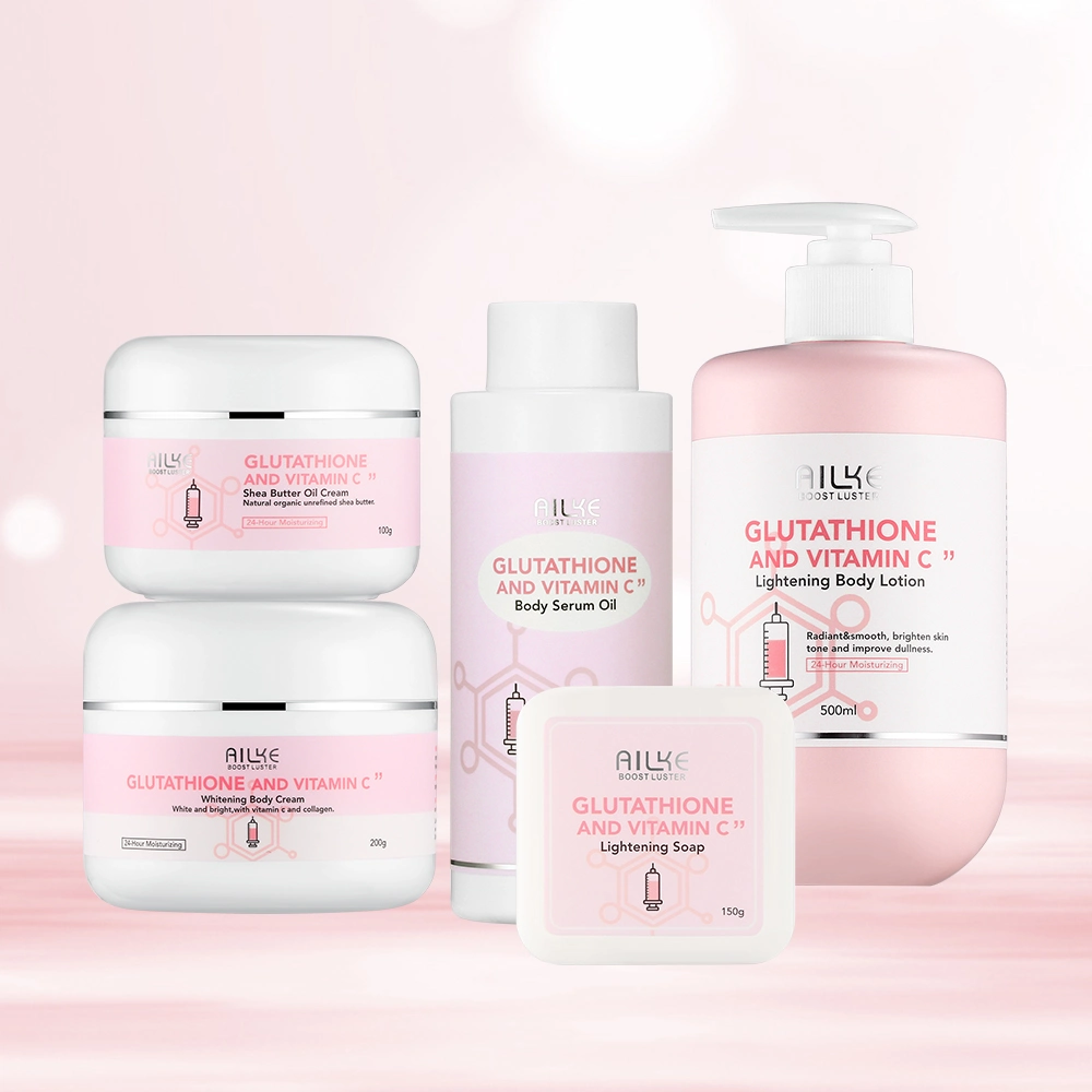 Pink Series Shea Butter Oil Cream Moisturizing Whitening Body Cream Lightening Soap Body Oil Body Lotion Skin Care Set