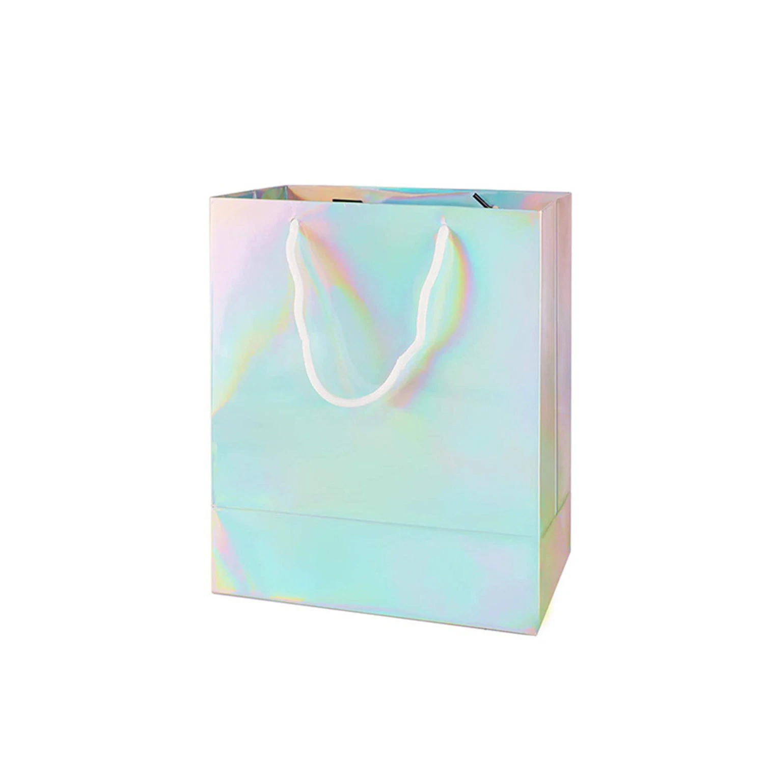 Customized Bag Rainbow Color Hardcover Christmas Gift Paper Holographic Laser Bag for Jewelry Cosmetic Shopping Bag