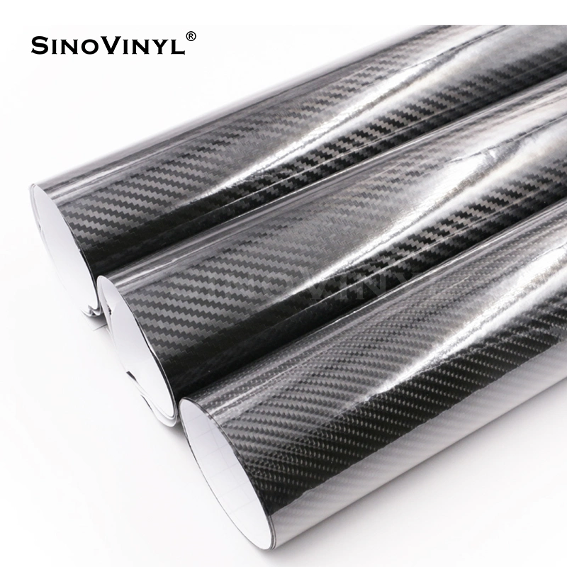 SINOVINYL Carbon Fiber 5D Car Sticker Air Bubble Free Black Color Wholesale/Supplier Self Adhesive Film