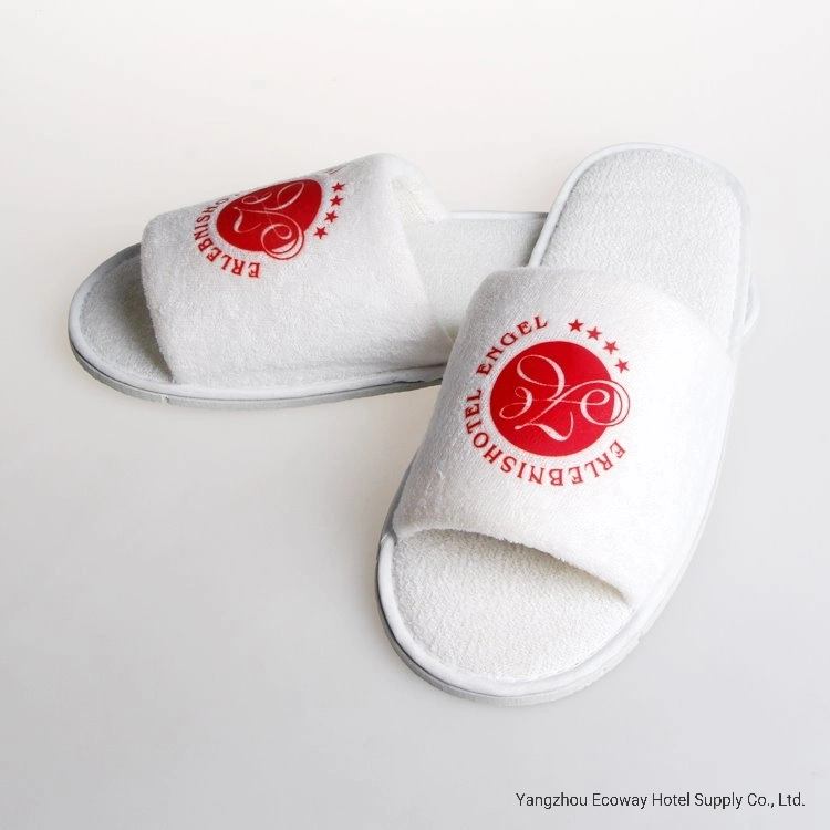 Custom Printed Red Logo Towel Hotel Men Slippers