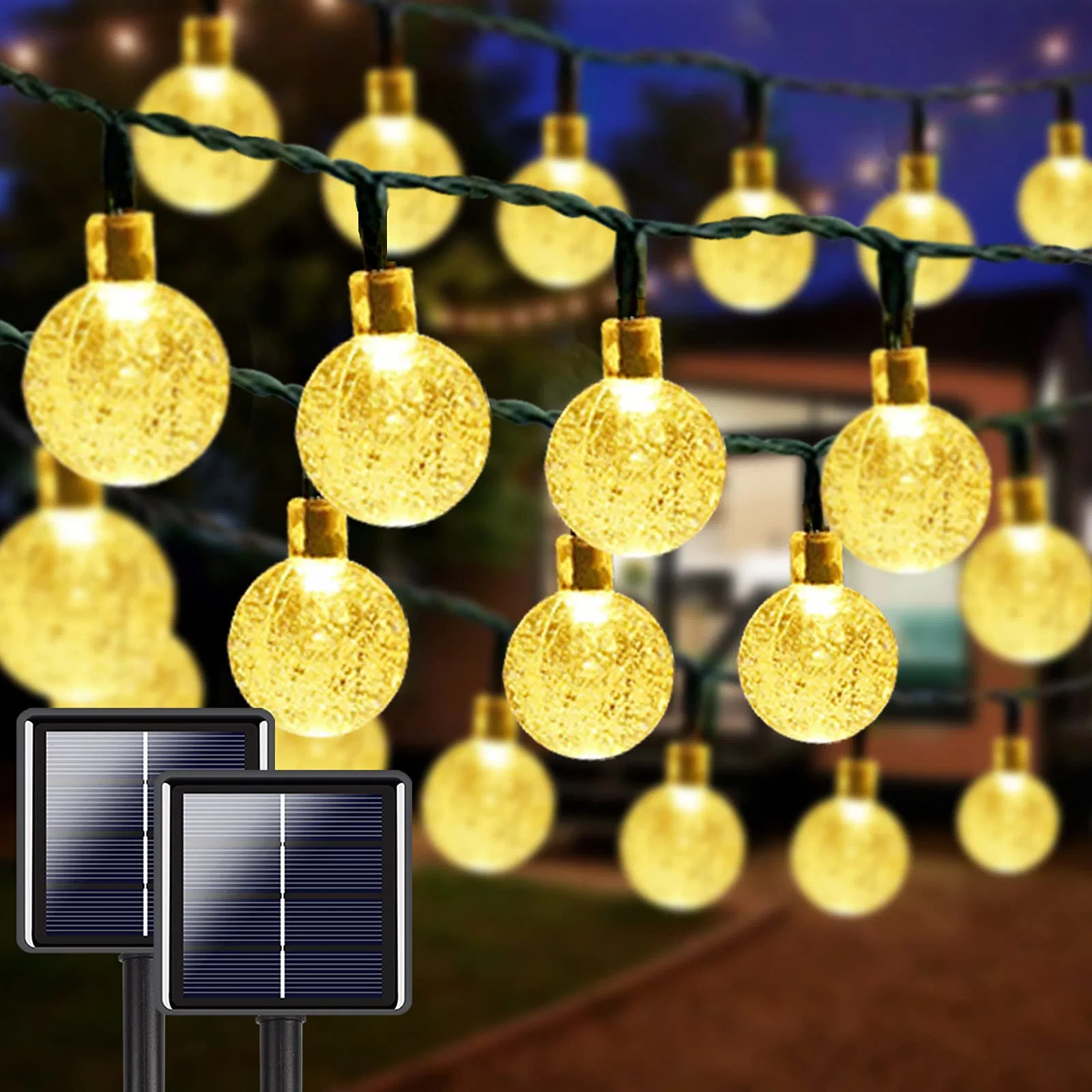 2-المجموعة 100 LED 64 قدمًا كريستال جلوب Solar String Lights في الخارج LED