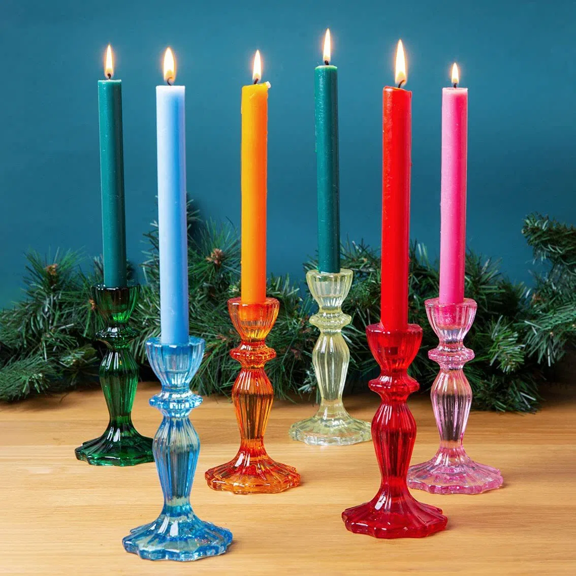 Striped Elegant Taper Glass Candle Holder Clear and Silver Plating