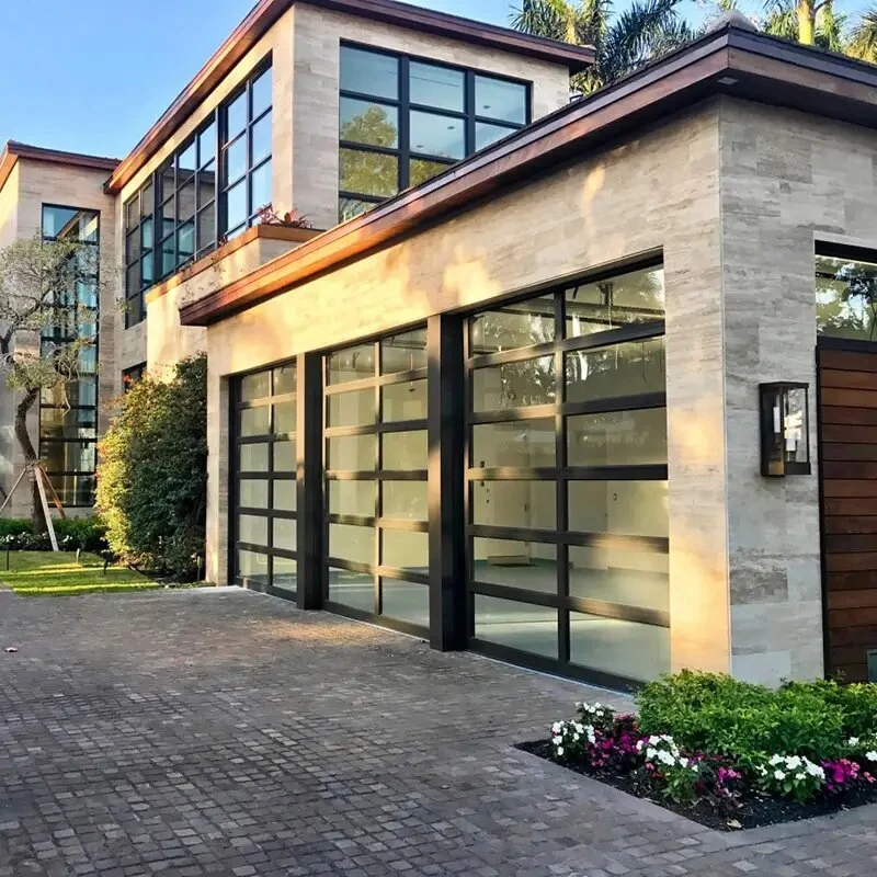 Portes de portes de portes de garage en aluminium personnalisées Villa extérieur en verre trempé Portes de garage en verre