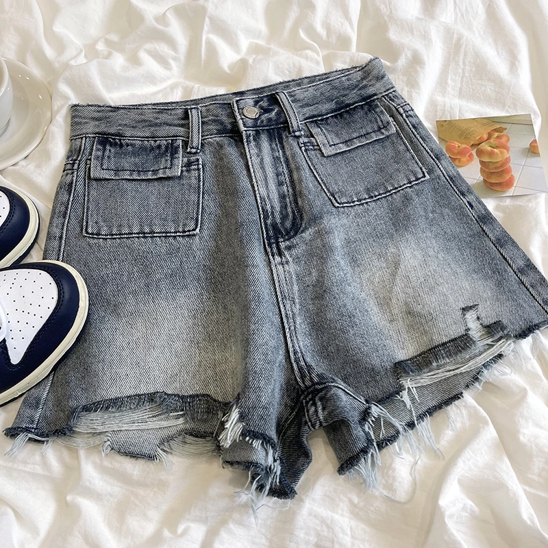 Customized Logo Size Summer Shorts High Waist Destroyed Denim Pants