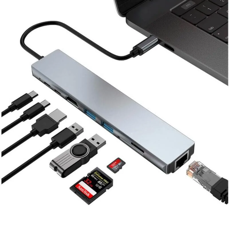 Boost Your Device's Functionality with The 8-in-1 USB-C Hub Ethernet Adapter HDTV Multiport Docking Station