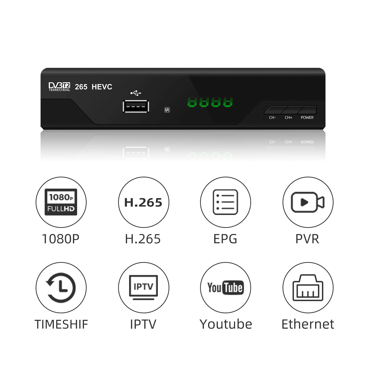 Set Top Box DVB T2 H. 265 Hevc Digital TV Receiver Support Ethernet Italy