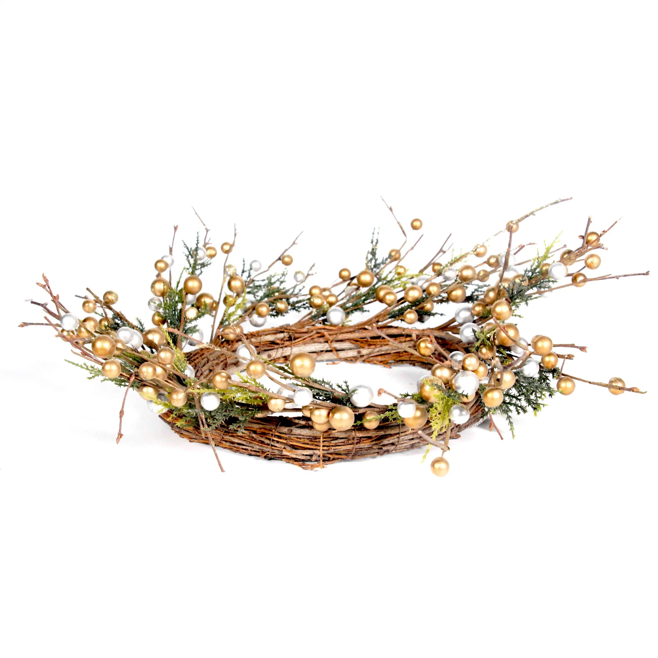 Gold Holly Berries Christmas Wreaths Hand Made Foam Fruit Crafts Rattan Vine Style Ring Garlands Decorative Artificial Berry